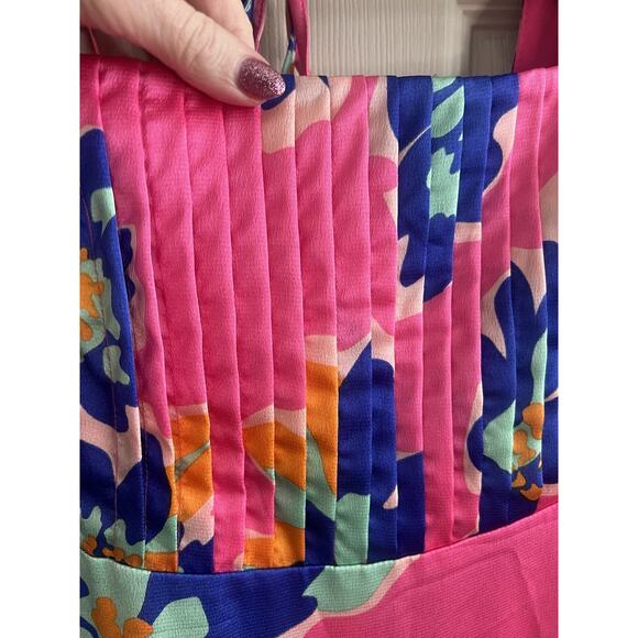 VANILLA BAY Colorful Floral Pleated Bodice Smocked Ruffle Midi Dress Sz S NWT - Picture 7 of 14